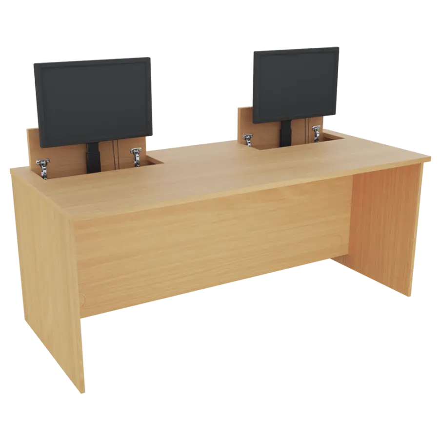 PC - VM2 - 180 stůl  s mechanickým výsuvem (2x) monitoru, 750x1800x800 mm lamino - javor horský